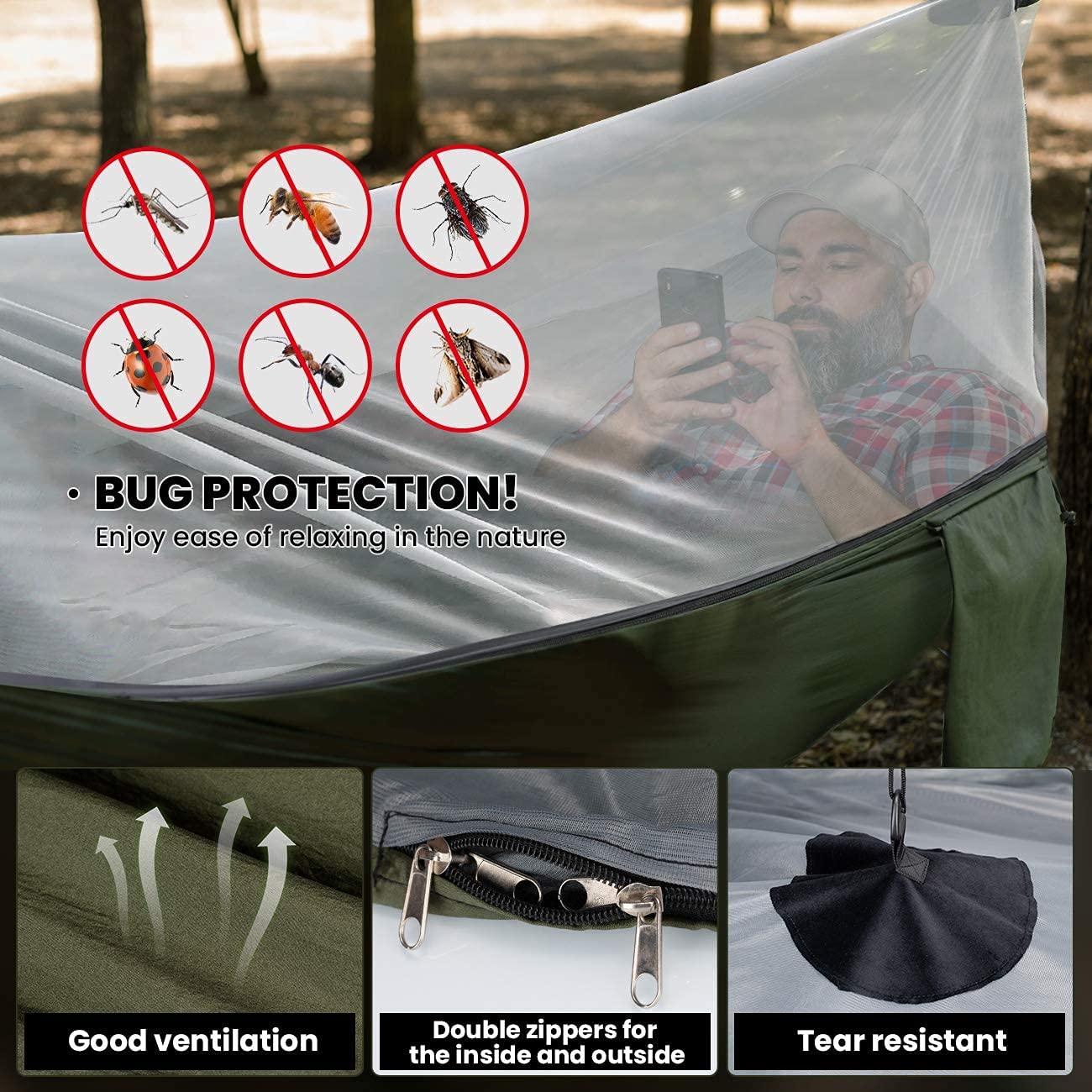 - Overmont Camping Hammock | Mosquito Net | Ultralight 210T Double Layer Nylon -