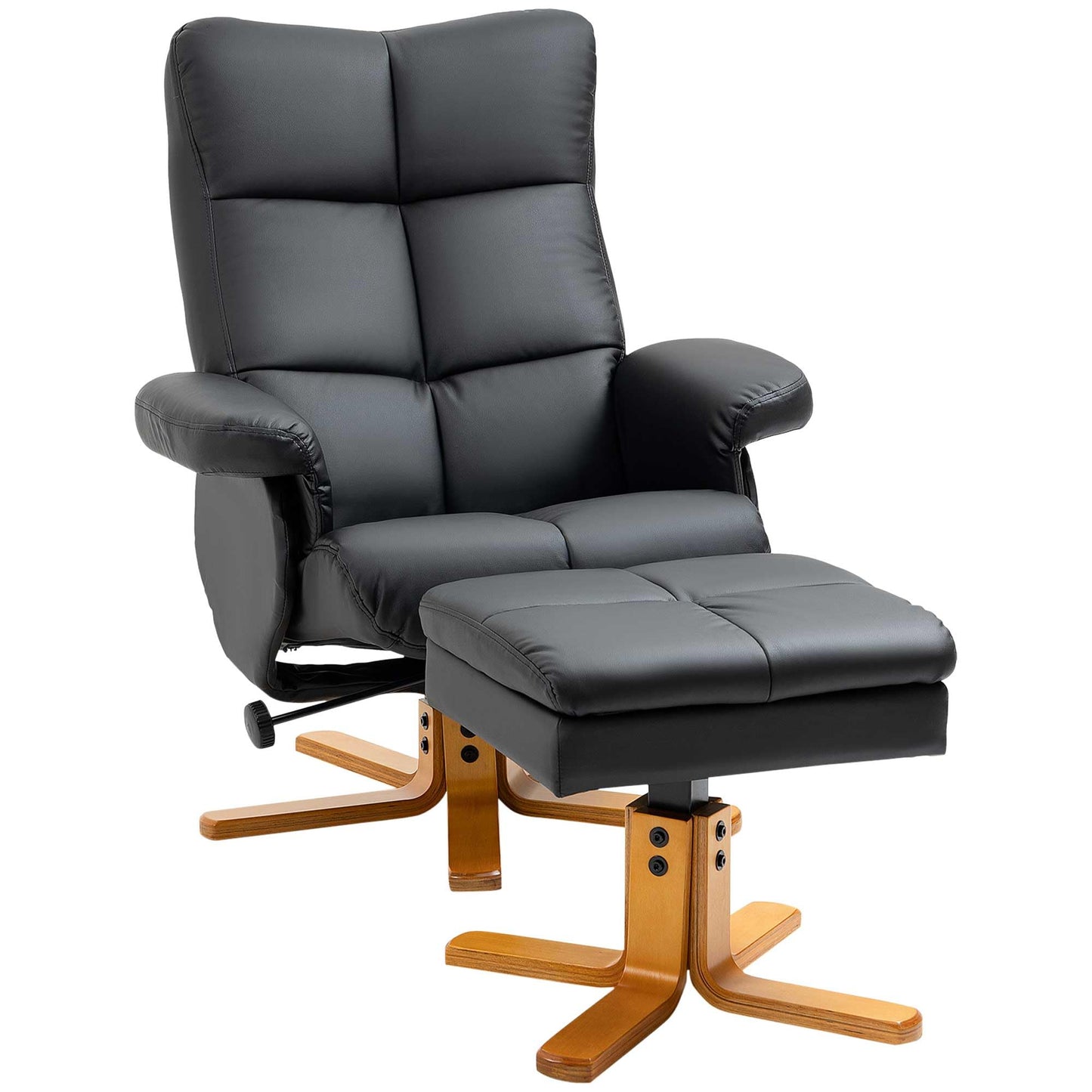 - HOMCOM Faux Leather Swivel Recliner Chair | Footstool | Wooden Base -