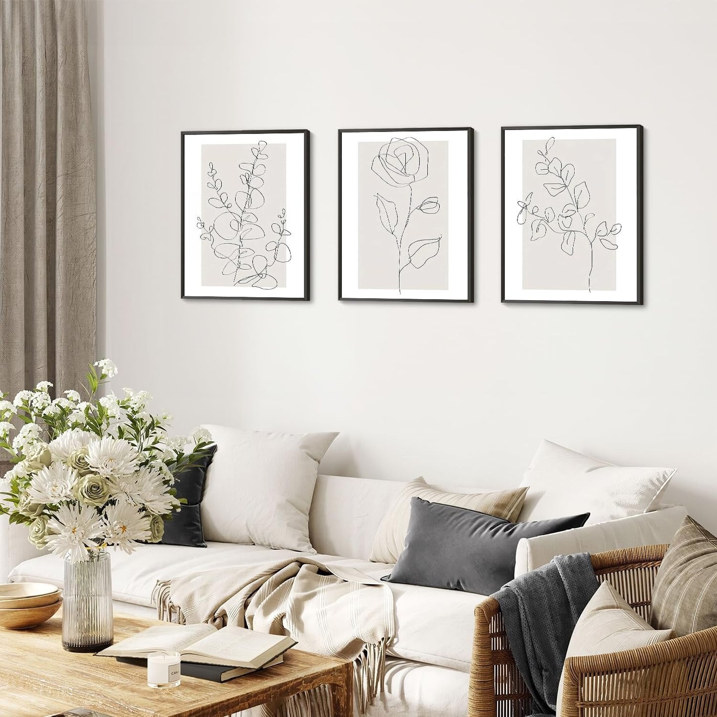 Dazzlewall Abstract Botanical Wall Decor Poster Minimalist Flower Line Wall Poster for Bedroom Living Room Decor 12x16 in Unframed Set of 3