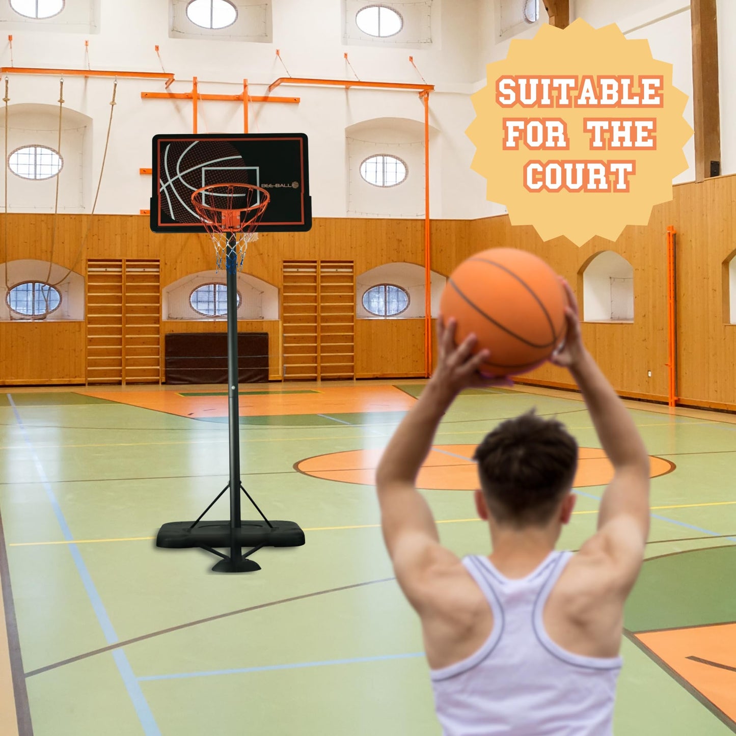 BEE-BALL Pro Bound ZY-015 Full NBA Size 10ft Adjustable Basketball hoop and stand | Outdoor Basketball Backboard and Basketball Net Hoop for Adults/Kids| (3.05m)