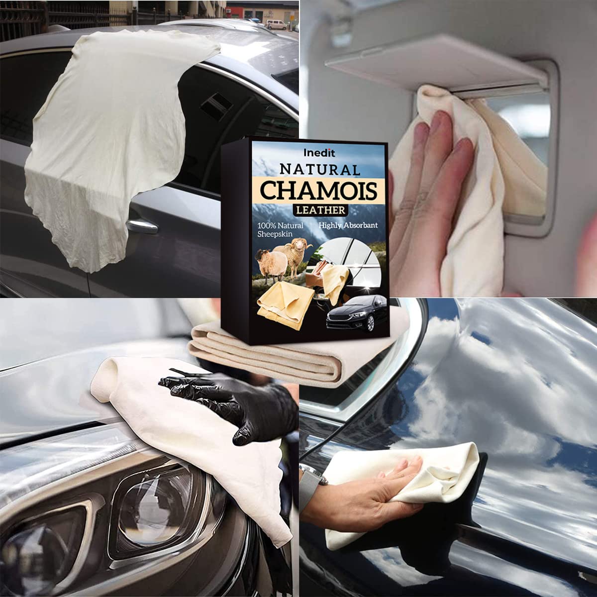 Chamois Leathers For Cars - Chamois Leather - XXL 2800 cm² (70x40cm) Professionnal Natural - Ultra Absorbent Sheep Skin - For Cars And Every Surfaces