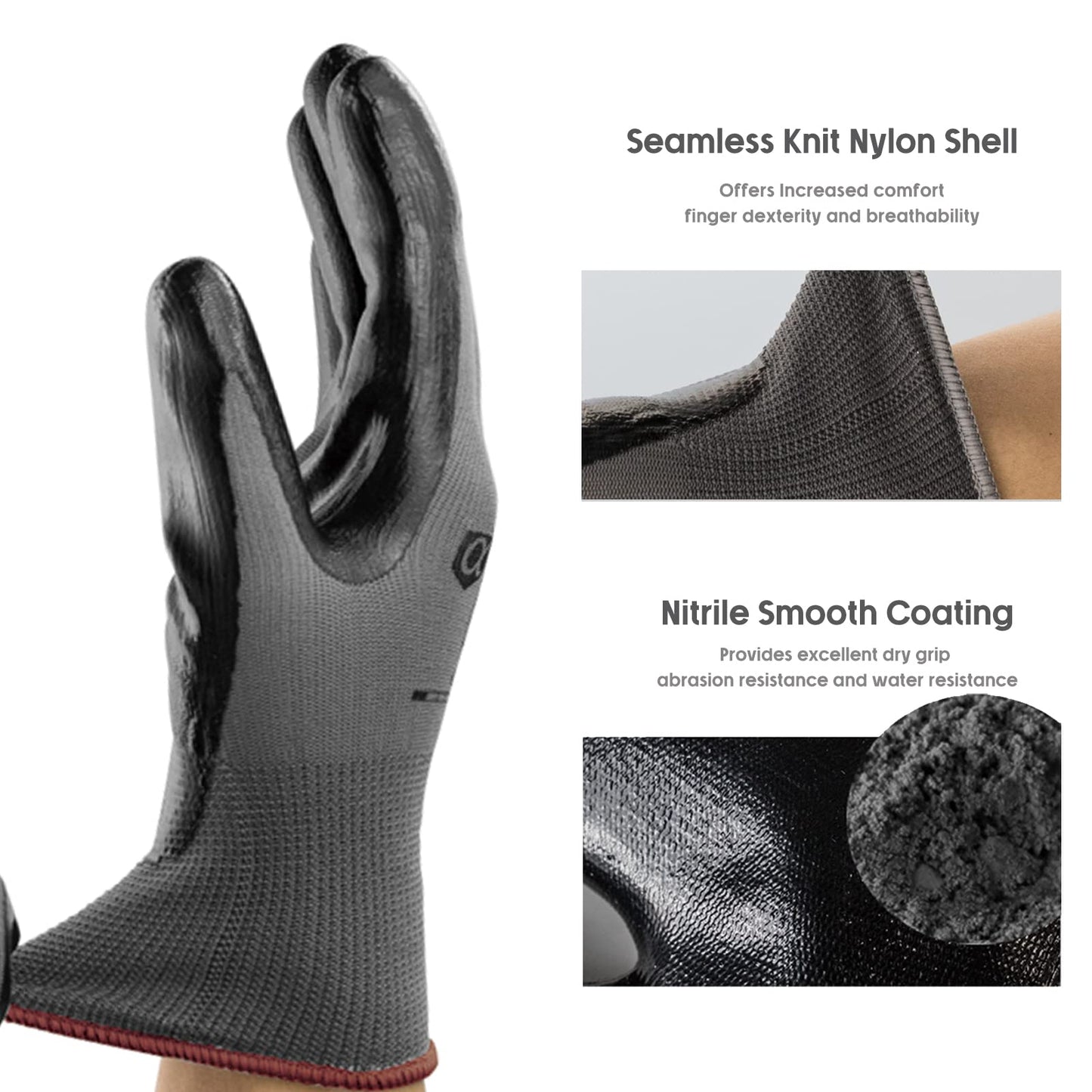 ANDANDA 6 Pairs Work Gloves, Nitrile Coated Safety Work Gloves, Gardening Gloves Suitable for General Duty Work like Logistics/Assembly/Utilities & Public Works, Black/X-Large