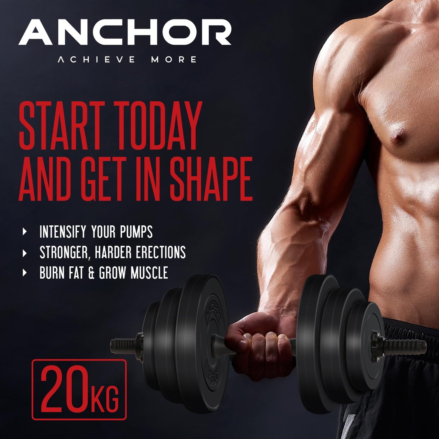 Anchor's Adjustable Dumbbells Weights set for Men Women, Dumbbell hand weight Polyvinyl Chloride Barbell Perfect for Bodybuilding fitness weight lifting training home gym equipment free weights (20)