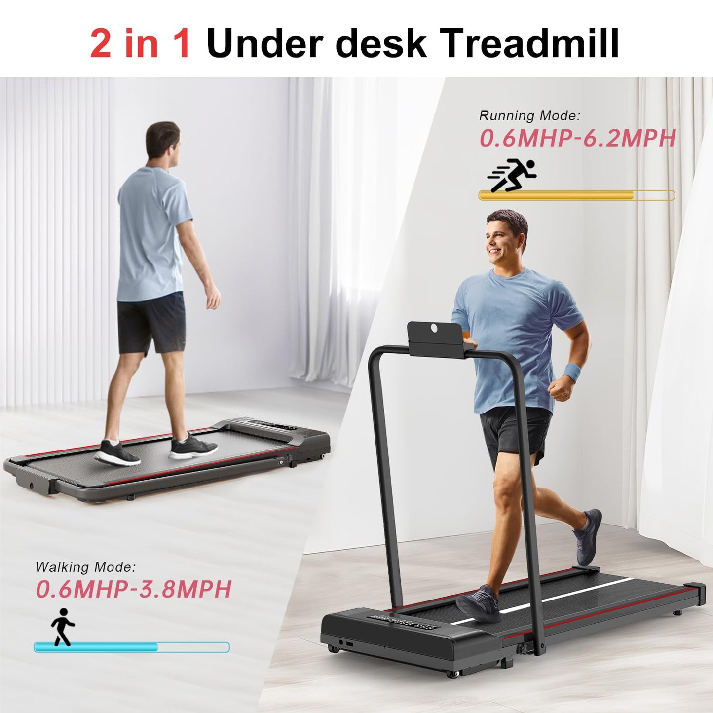 - HomeFitnessCode Folding Treadmill | 2 in 1 Under Desk Treadmill with Bluetooth Speaker -