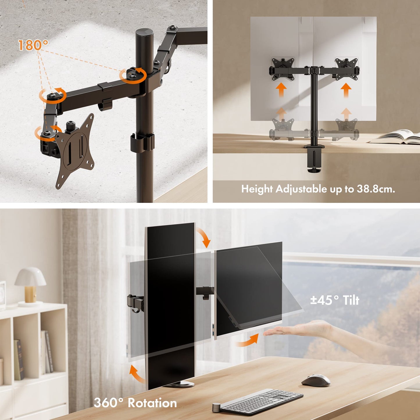 - VonHaus Dual Monitor Stand for 13-32" Screens, Twin Monitor Mount with Desk Clamp