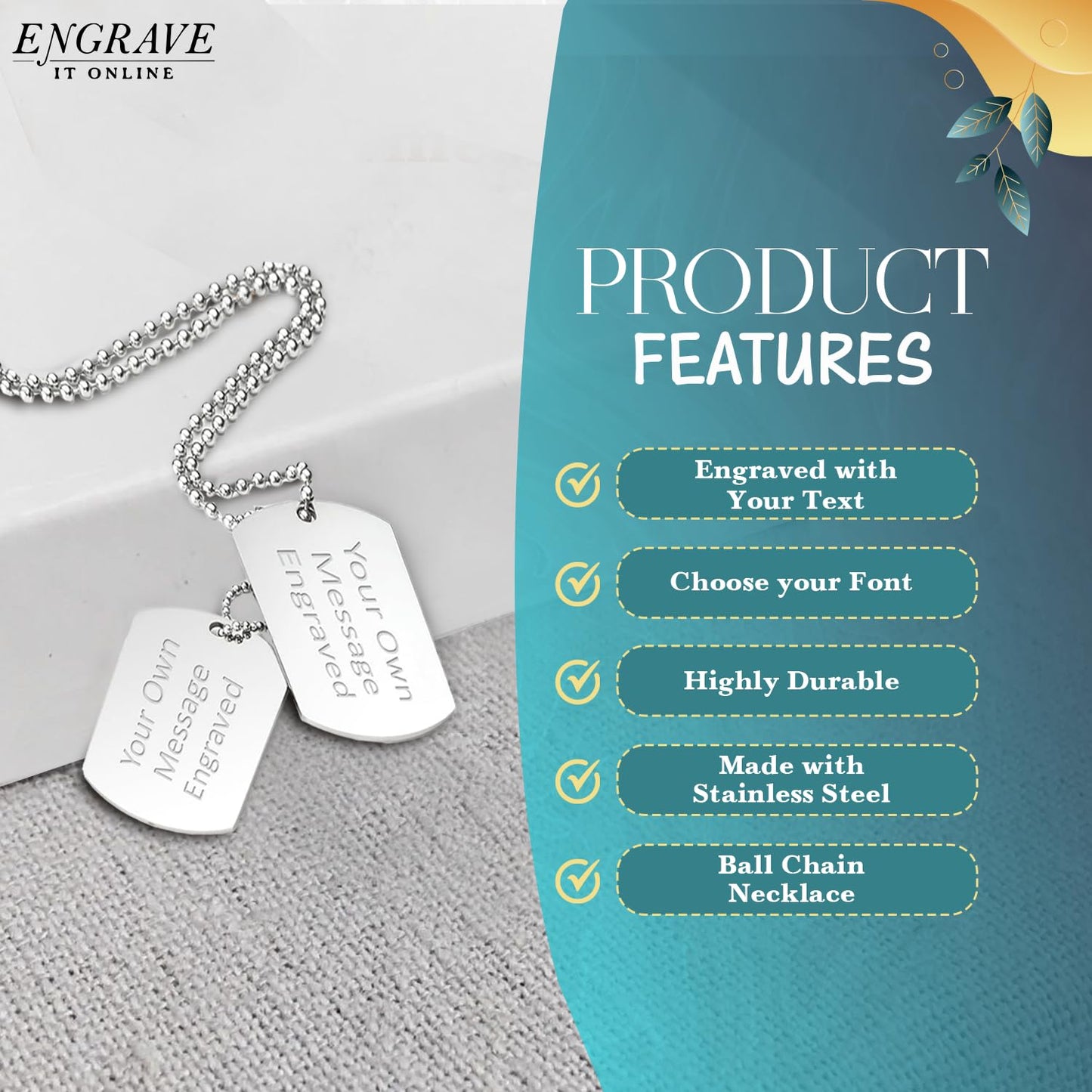 - EIO Gifts Personalised Double Tag Pendant | Women & Mens Pendant Silver Necklace –