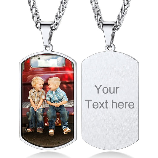 - Personalised Necklace for Men | Engraved Jewellery  | Stainless Steel Photo Chain -