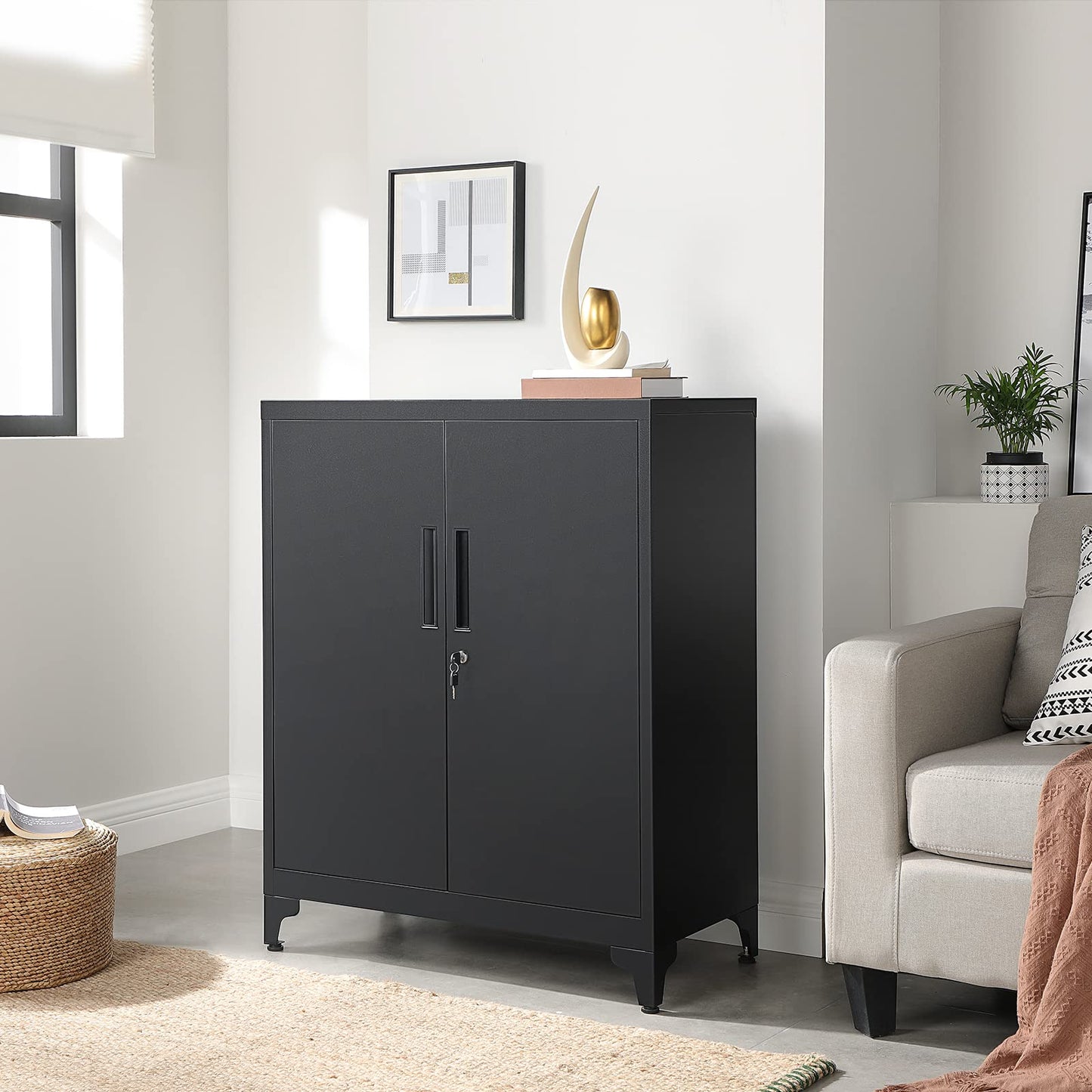 - SONGMICS File cabinet | Multipurpose Garage Cabinet | Office Cabinet with 2 Doors | Lockable Cabinet | Black OMC013B01 -