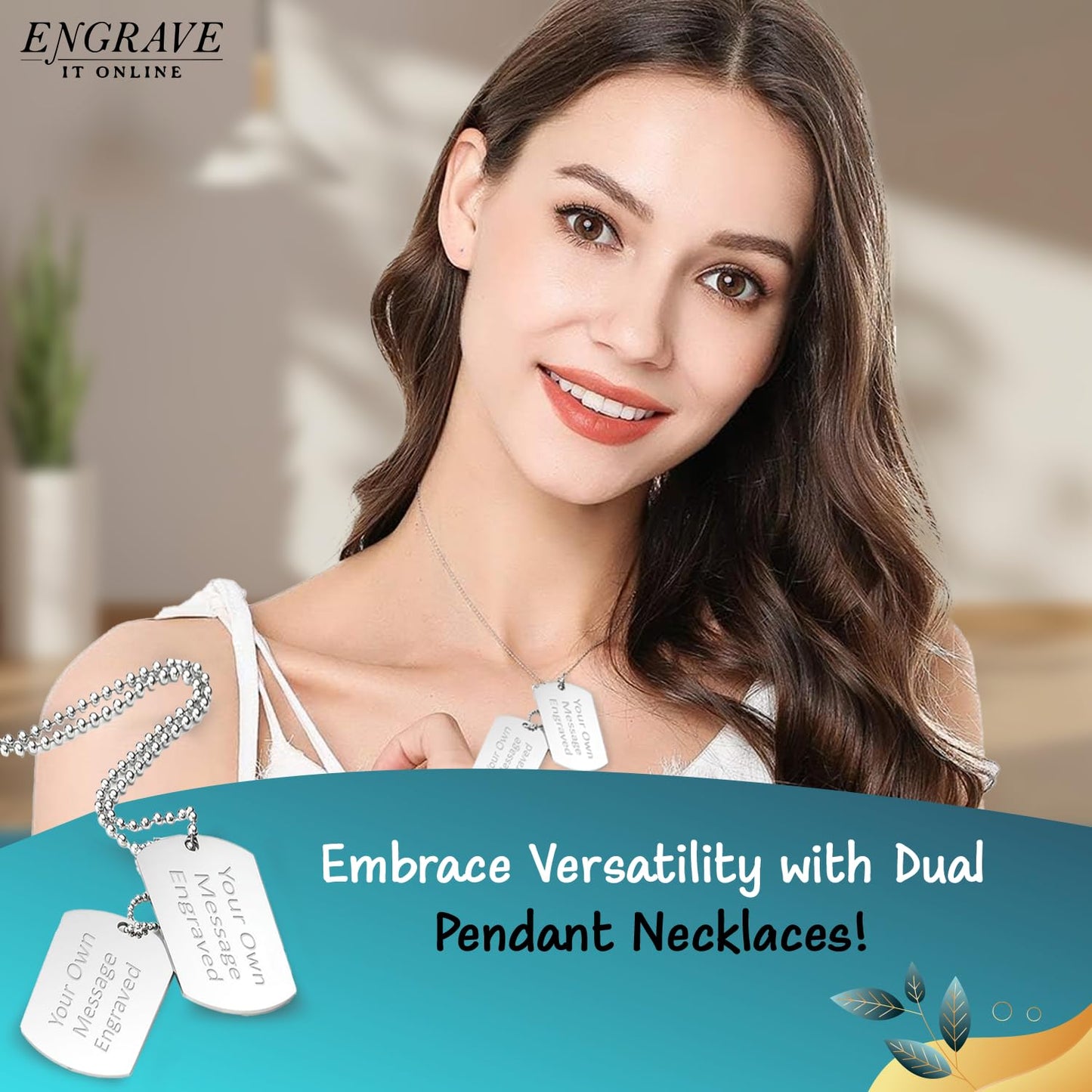 - EIO Gifts Personalised Double Tag Pendant | Women & Mens Pendant Silver Necklace –