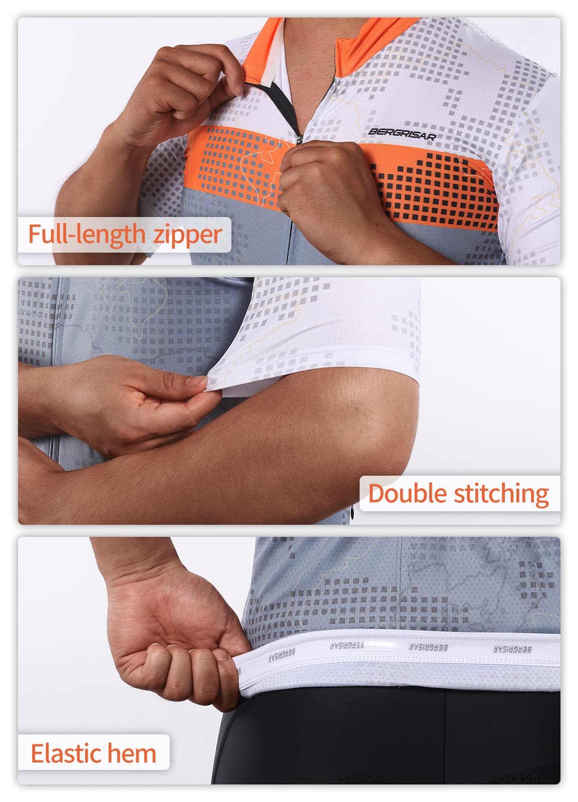 BERGRISAR Cycling Jersey Mens Short Sleeve Mtb Bike Shirts Cycling Tops with 3+1 Pockets Orange Size X-Large