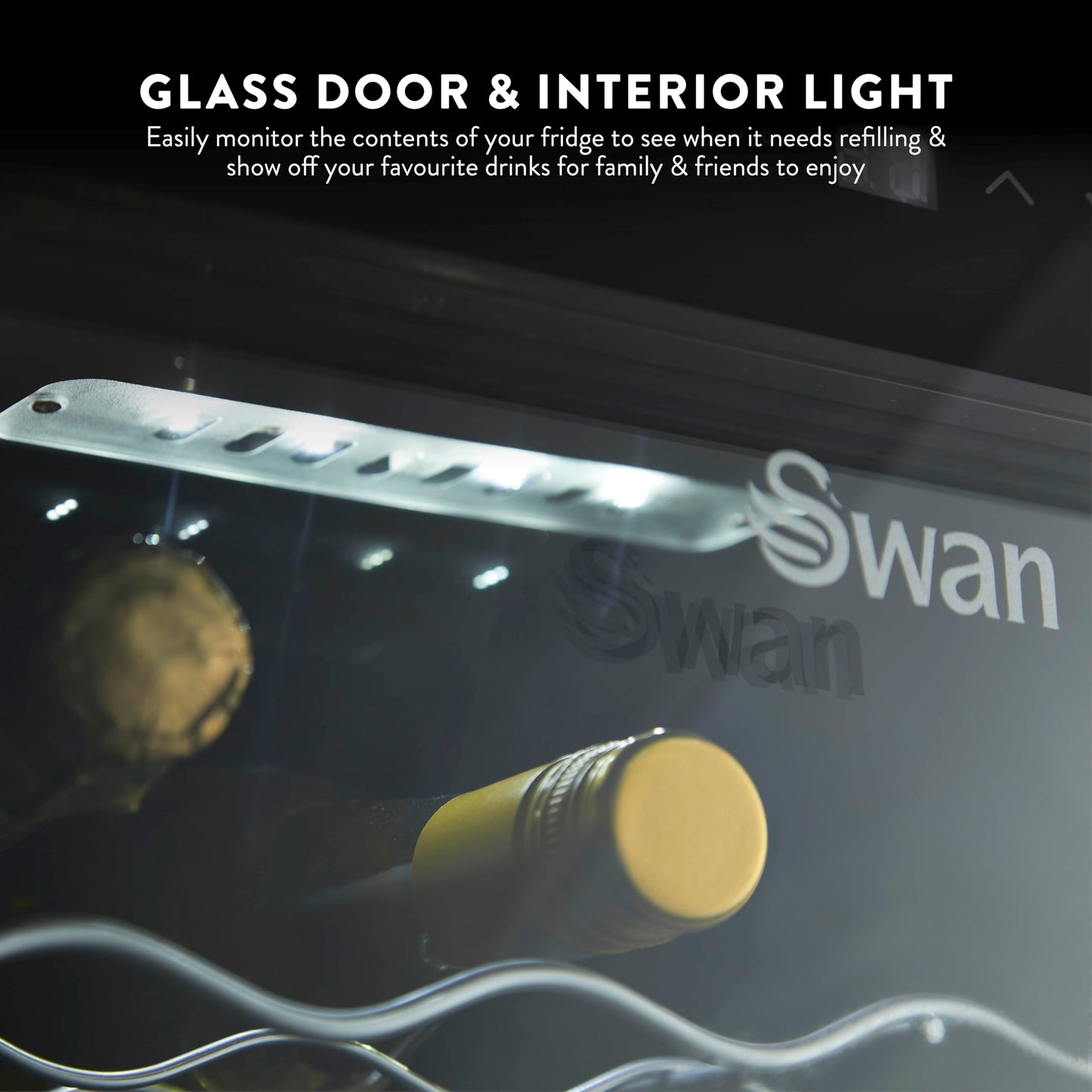 - Swan 34 Bottle Wine Cooler with Reversible Door | LED Display | 80L | Black -