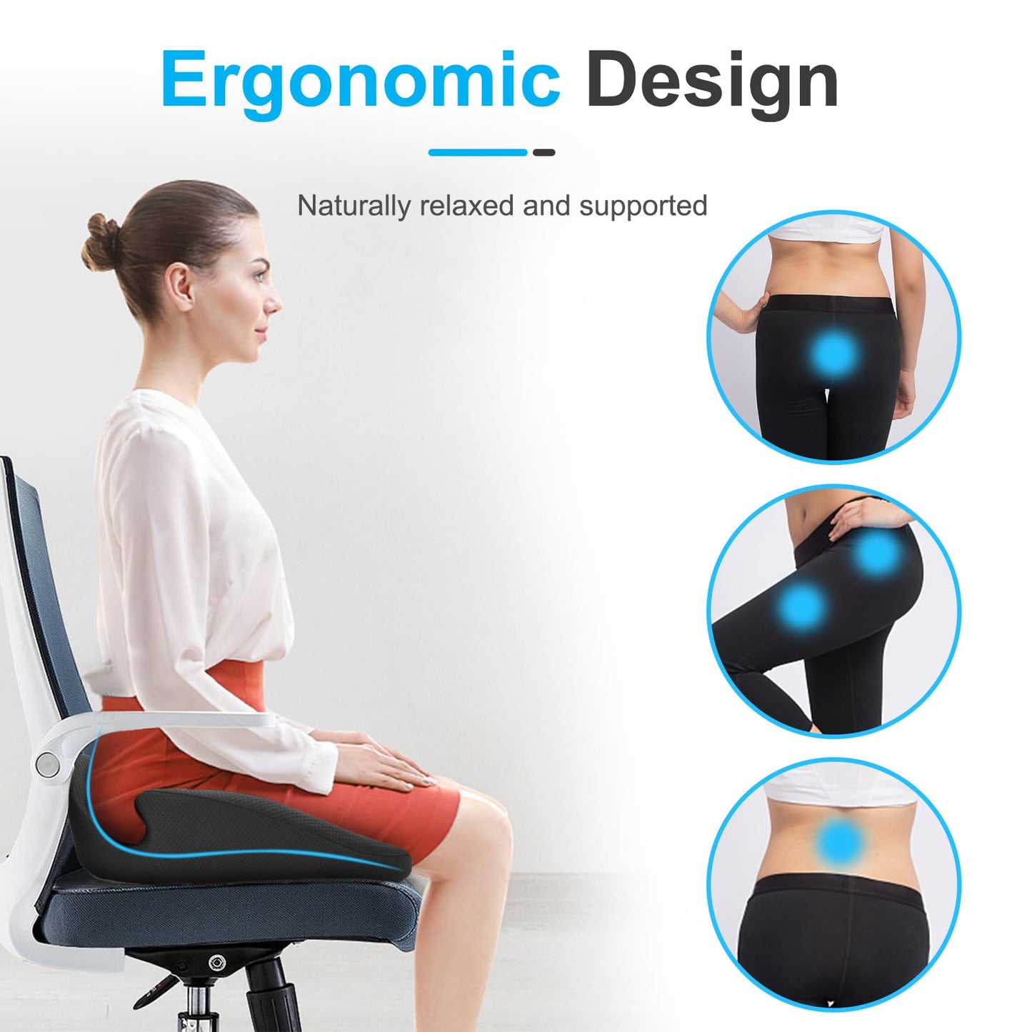 Ajiteogy Seat Cushion,Memory Foam Coccyx Cushion Pressure Relief for Hip, Tailbone, Coccyx, Sciatica,Ergonomic Seat Cushion for Office Chair, Wheelchair, Car Seat