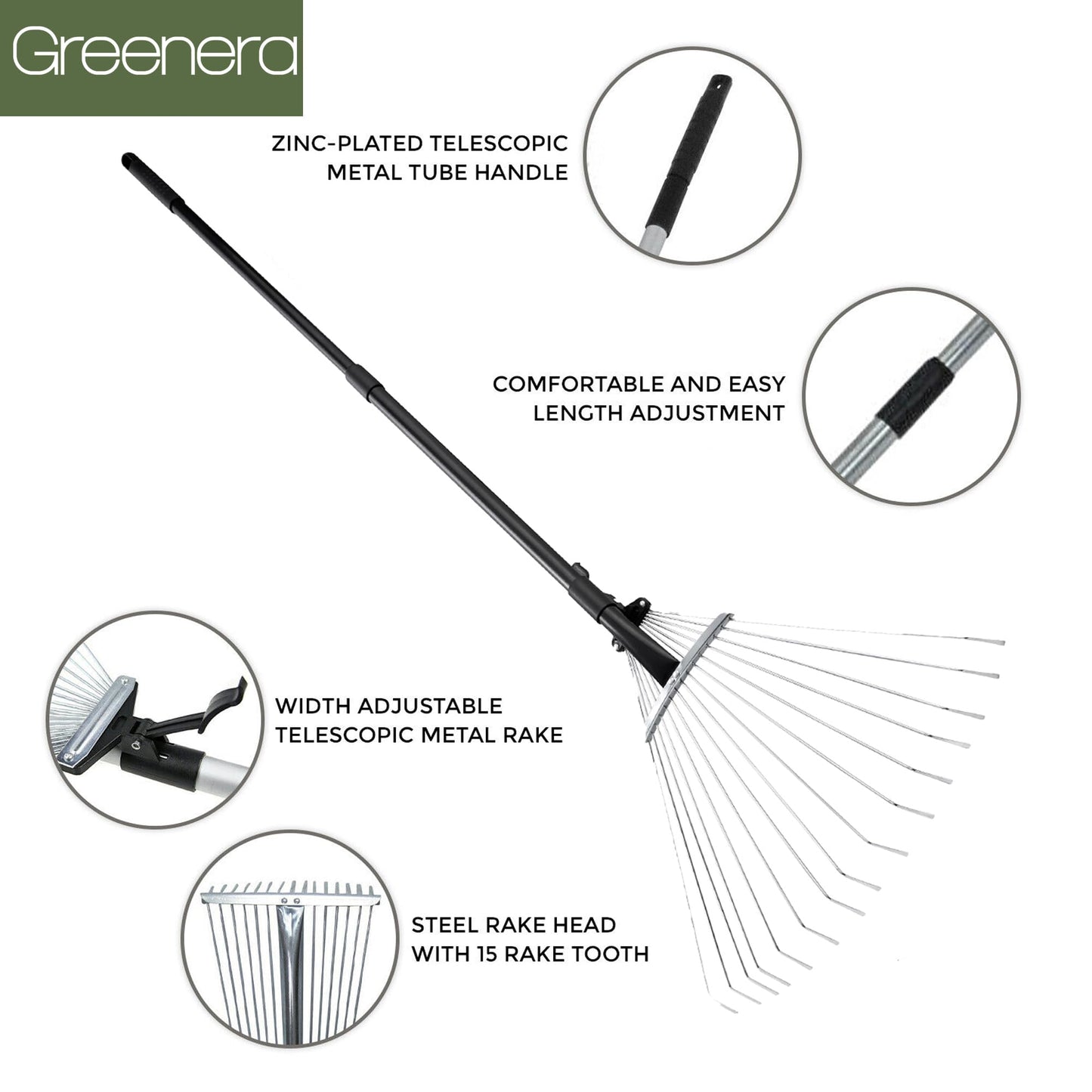 - Garden Rake 80-152 cm Adjustable Soil Rake | Artificial Grass Rake | Telescopic Rake for Lawn -