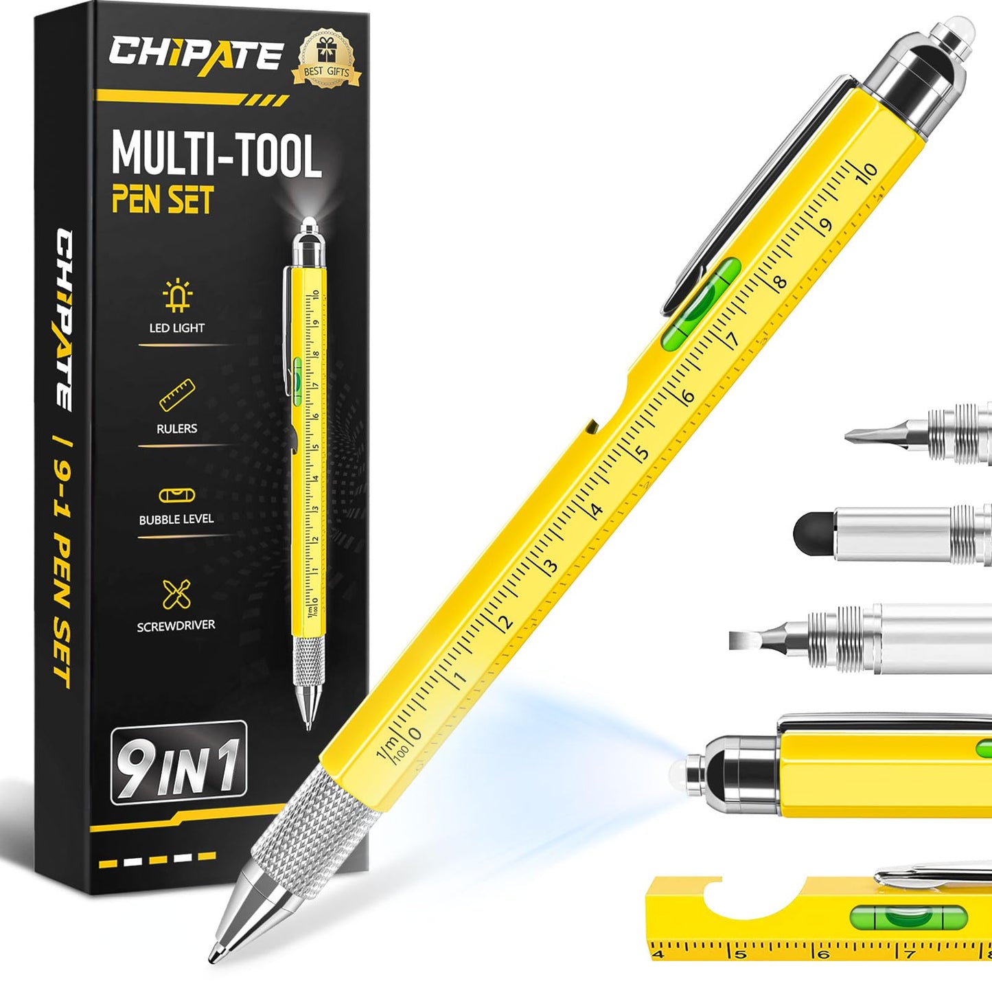 Chipate Gifts for Men, 9 in 1 Multi Tool Pen Mens Gifts, Birthday Gifts for Him, Mens Gifts for Christmas, Gifts for Men Who Have Everything, Stocking Fillers for Men, Gadgets for Men Dad Gifts