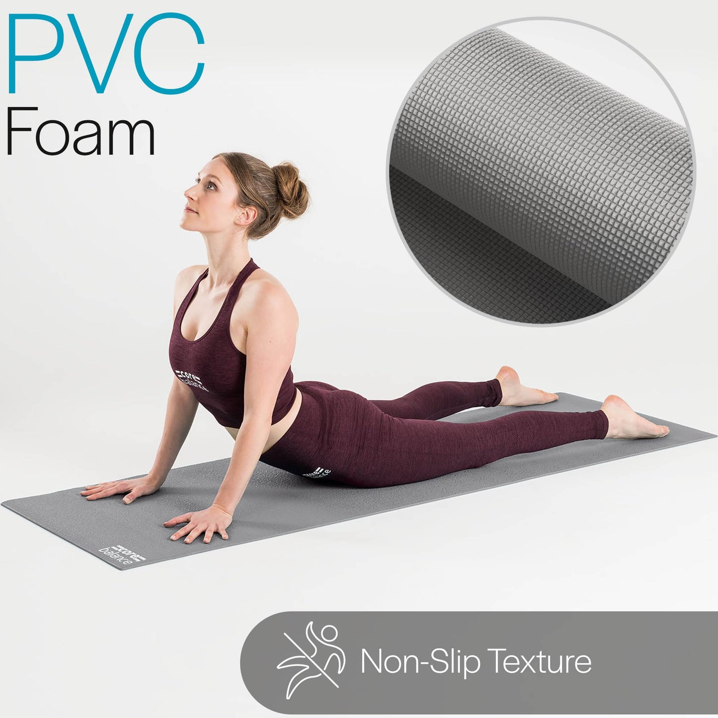 Core Balance Yoga Mat With Strap 6mm Thick Non Slip Foam For Home Exercise (Grey)