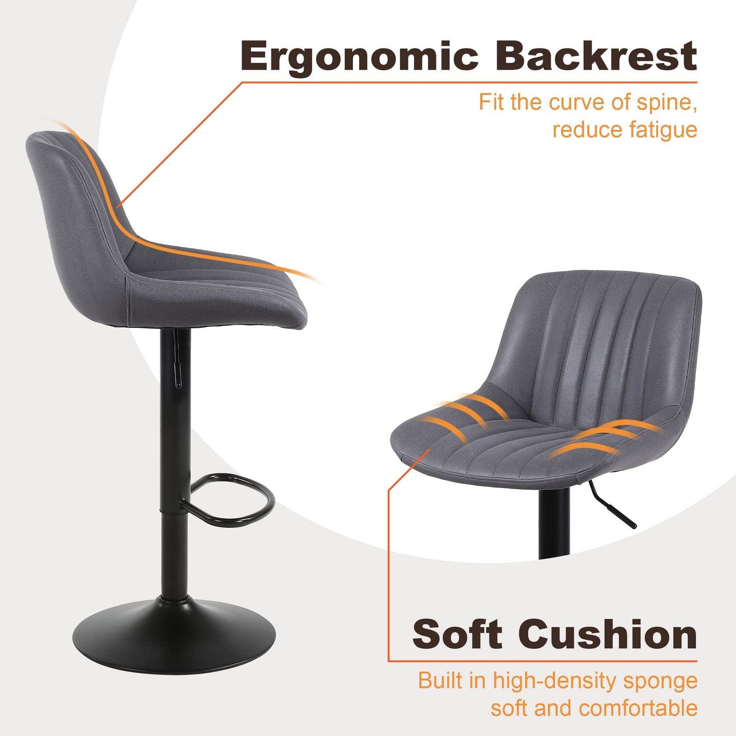 - Youhauchair Bar Stools Set of 2, Swivel Counter Height Barstools with Back, Adjustable PU Leather Bar Stool, Modern Kitchen Breakfast Bar Stools, Dark Grey