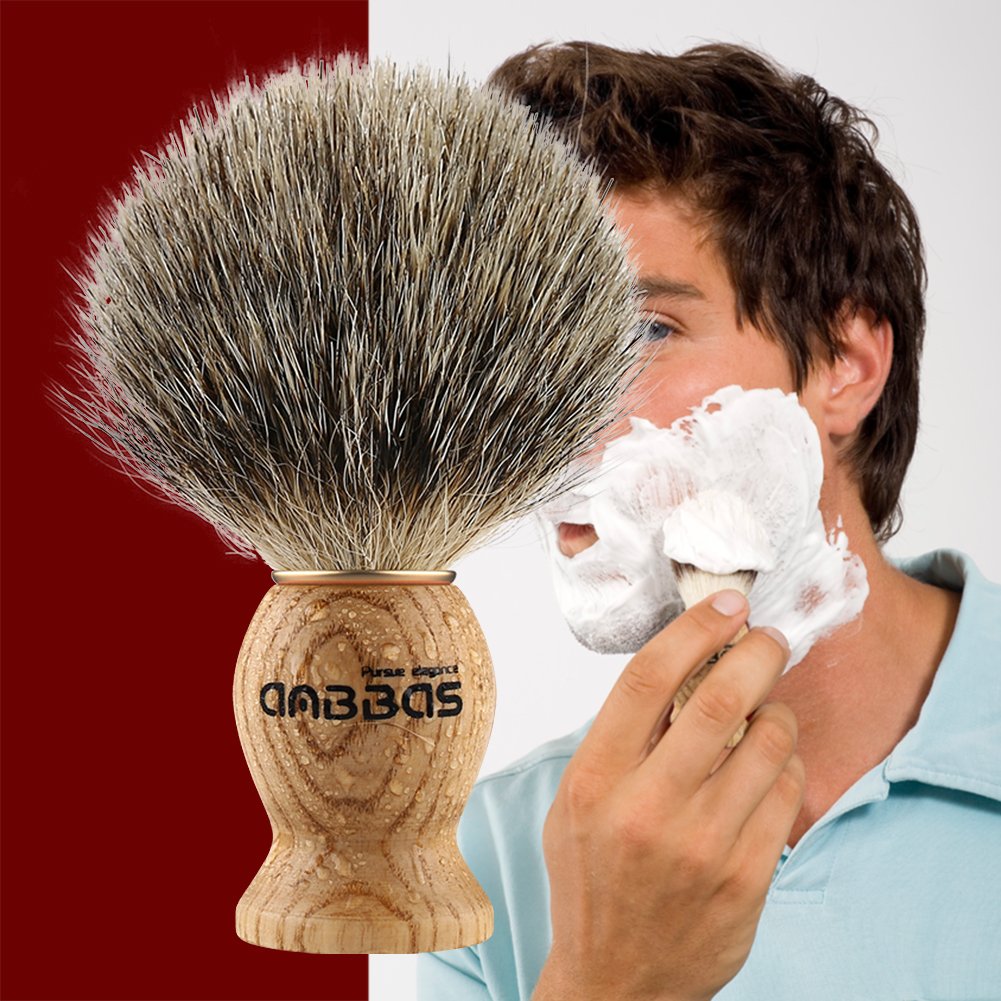 Anbbas Shaving Brush, Handmade Pure Badger Hair Brush with Natural Manchurian Ash Wood Handle for Men Traditional Wet Shaving Starer