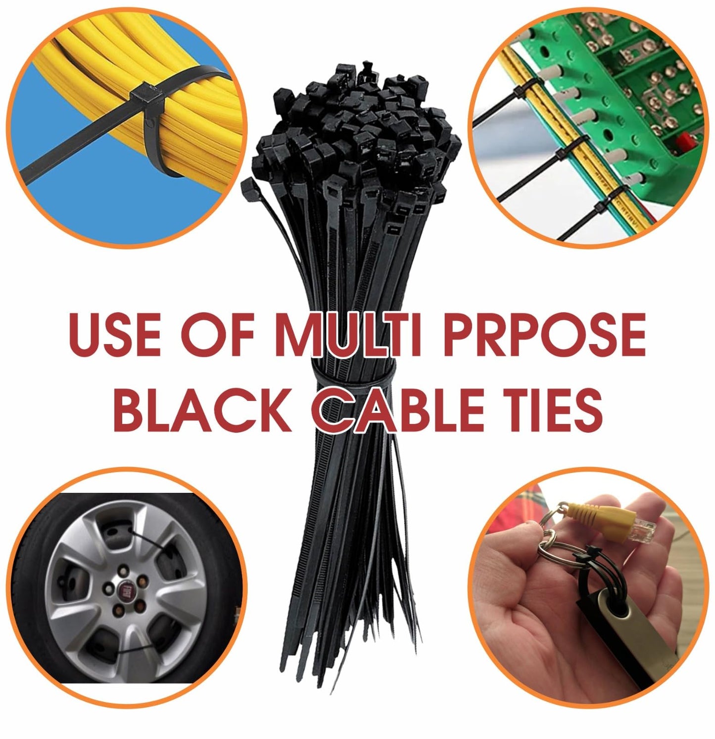 200Pcs Cable Ties Assortment -Mix Black Zip Ties Set with 4 Sizes (100/150/200/250mm) x 3.6mm Heavy Duty Nylon Cable Ties for Wire Management, Black Cable Ties Heavy Duty Zip Ties