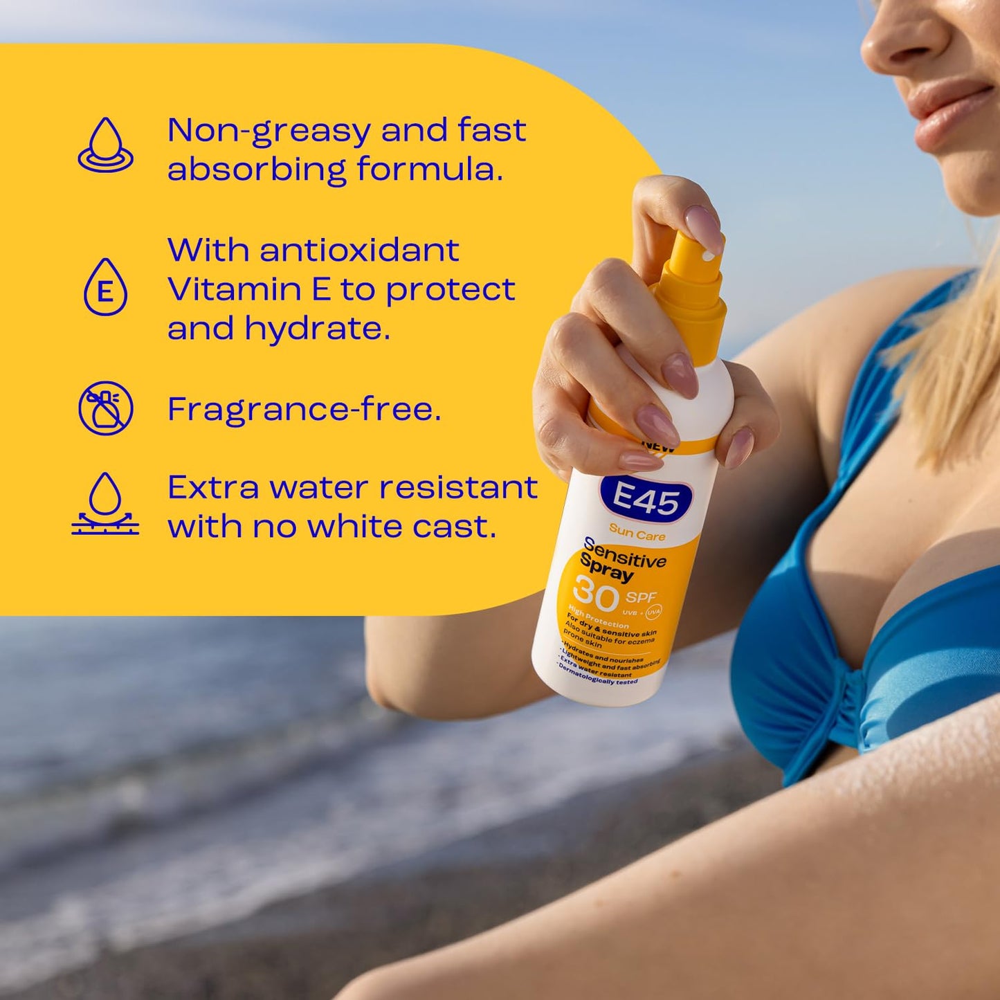 - E45 Sun Body Cream Spray for Sensitive Skin | Hydrating Sun Spray |  Sensitive Skin and Eczema Prone Skin -