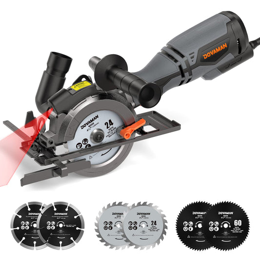 - DOVAMAN Circular Saw | 710W Mini Circular Saw with Laser | 3500rpm | Metal Auxiliary Handle | Cutting Depth 43mm (90°) | 29mm (45°) | 6 Saw Blades -