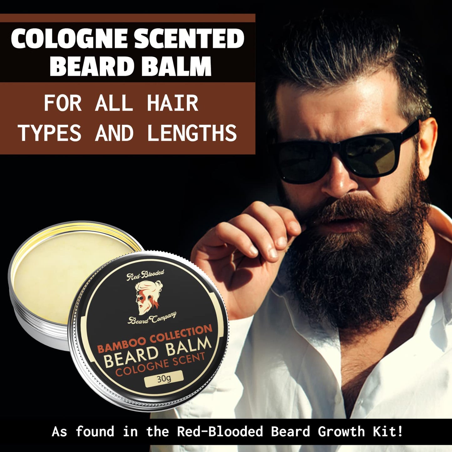 - Red-Blooded Beard Balm For Men  | Cologne Scent With Organic Jojoba Oil -