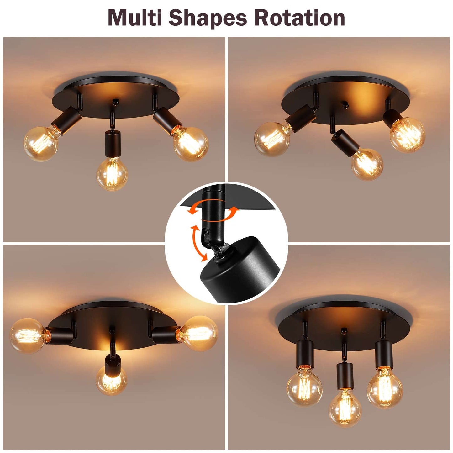 - Lightsjoy Vintage Ceiling Light 3 Way Rotatable -
