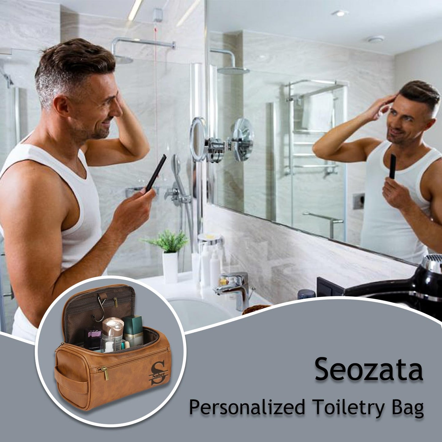 - Personalized Toiletry Bag for Men | Custom Engraved Travel Dopp Kit Bag -