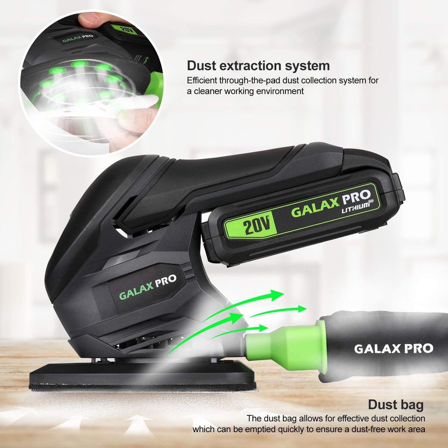 - GALAX PRO Cordless Sander 20V | Detail Sanders | 20Pcs Sandpapers | 12000 RPM Sanders with Dust Collection System for Tight Spaces -