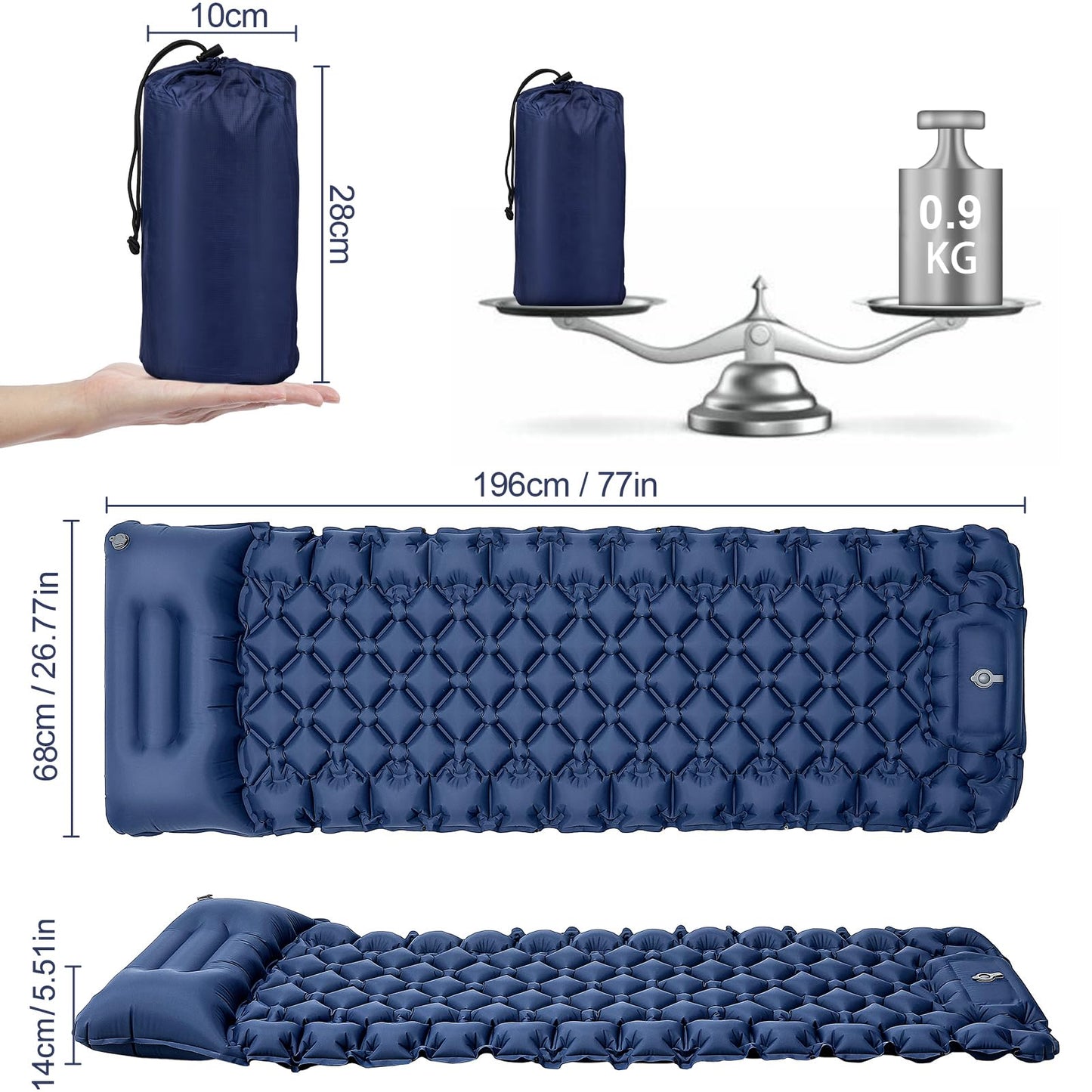 - Kiaitre Camping Mat | 9CM Ultralight Self Inflating Camping Mat | Camping Pillow | Portable Compact Camping Mattress -