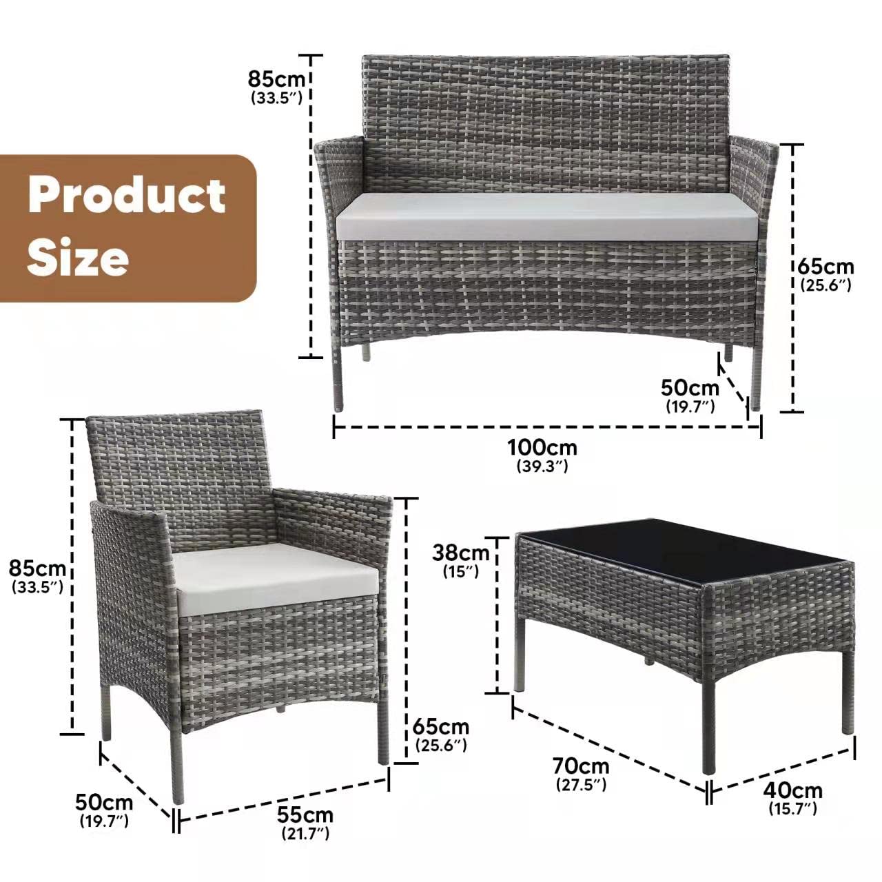 - TMEE Rattan Garden Outdoor Furniture Set | 4 Seaters Patio Conversation -