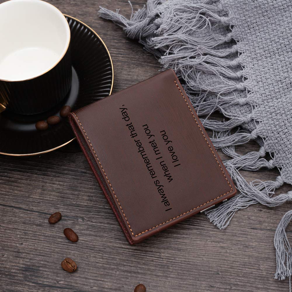 - Kaululu Customised Wallet For Men | Photo Text Engraved Light Brown Leather -