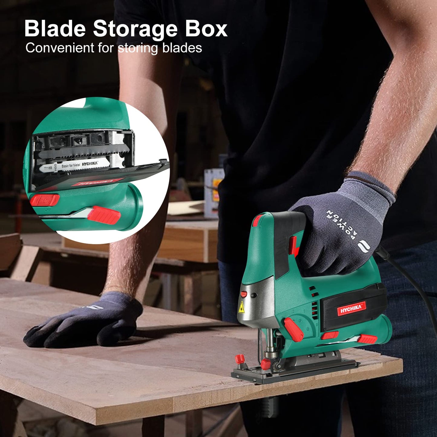 - Jig Saws | 800W Max Cutting Depth 110mm for Wood | 800-3000 SPM HYCHIKA Electric Jigsaw with Laser | 6 Variable Speeds -