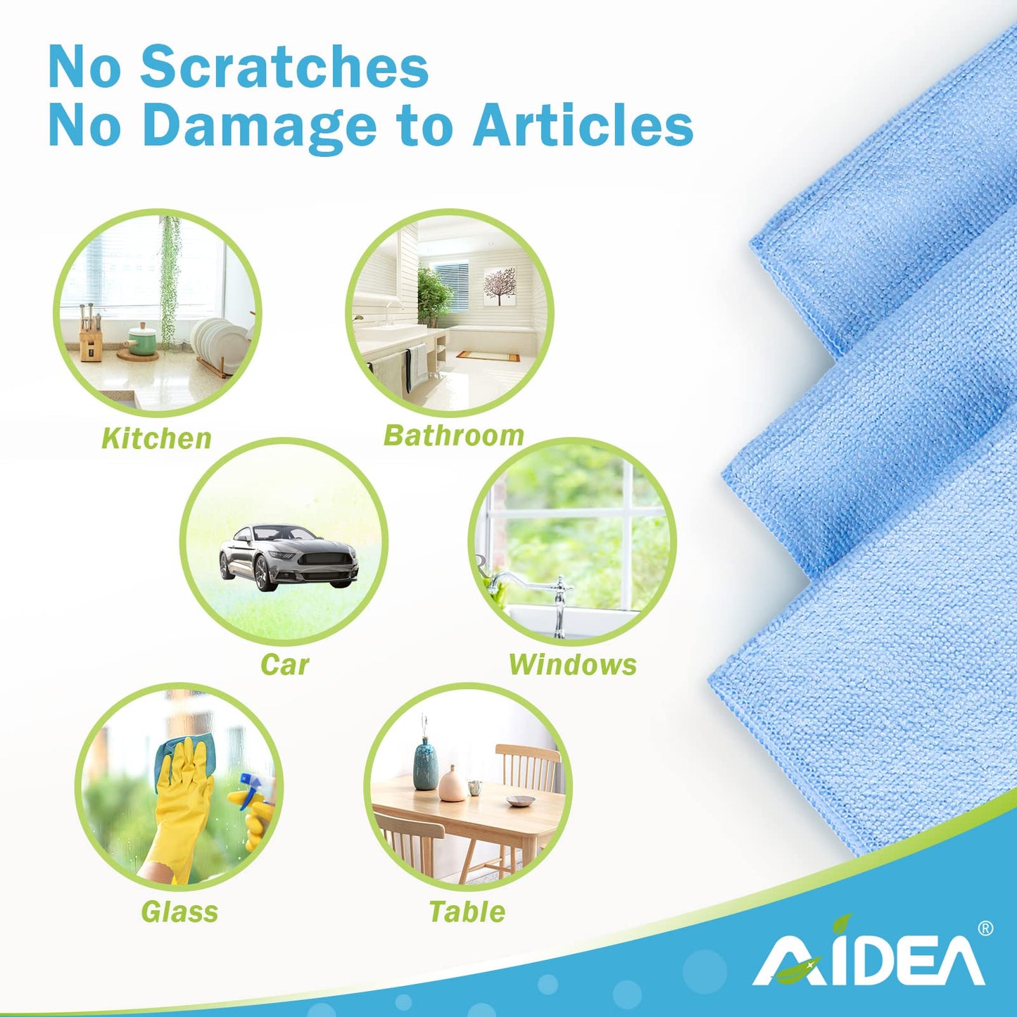 AIDEA Microfibre Cloth 10 Pack,Lint Free Reusable Cleaning Cloths,Highly Absorbent Streak Free Washable Cleaning Towels Rags Dish Cloth for House,Kitchen,Car,Motorbike,Windows 30 X 30 CM,Blue