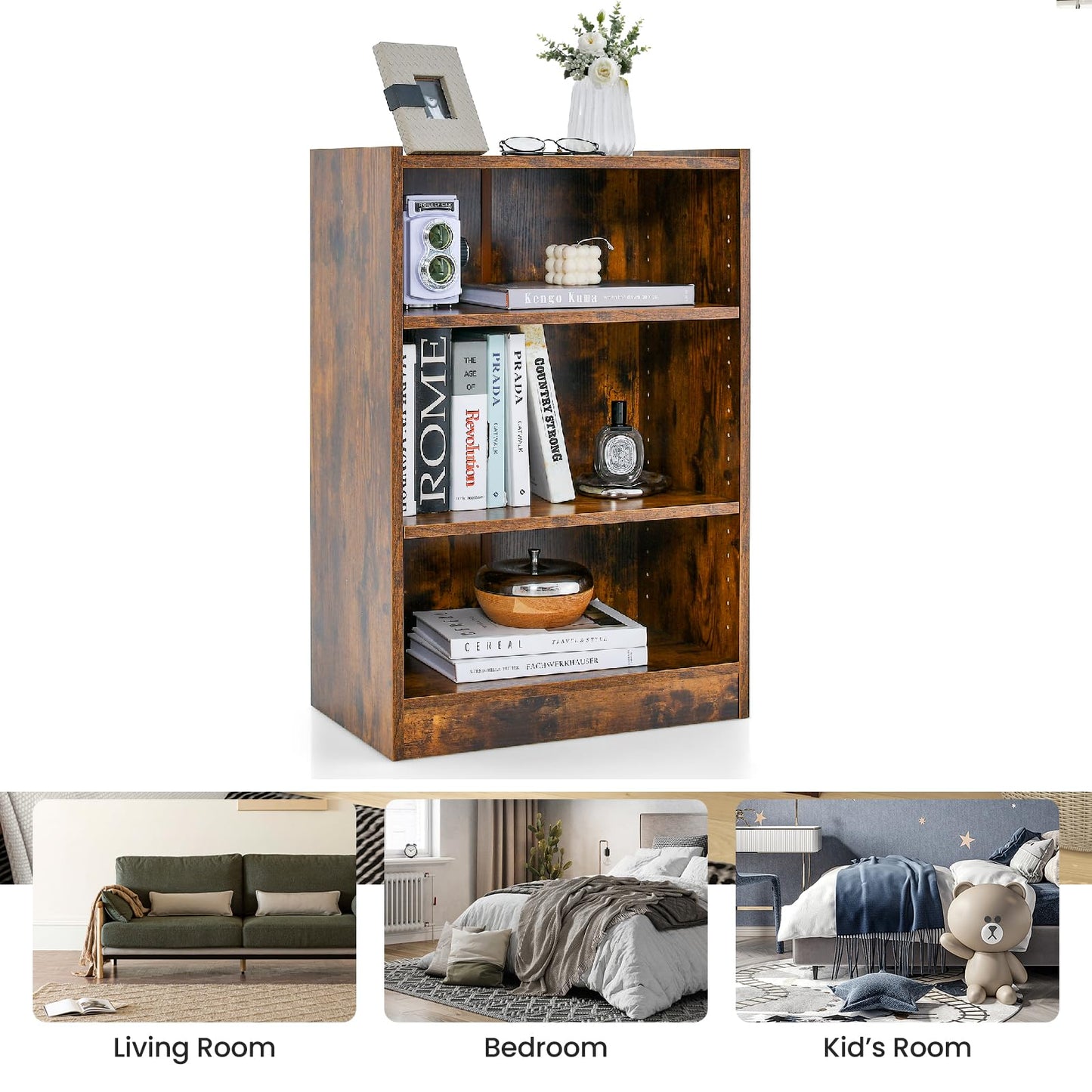 - SFAREST Wooden Bookcase | 3-Tier | Compact Storage Bookshelf -