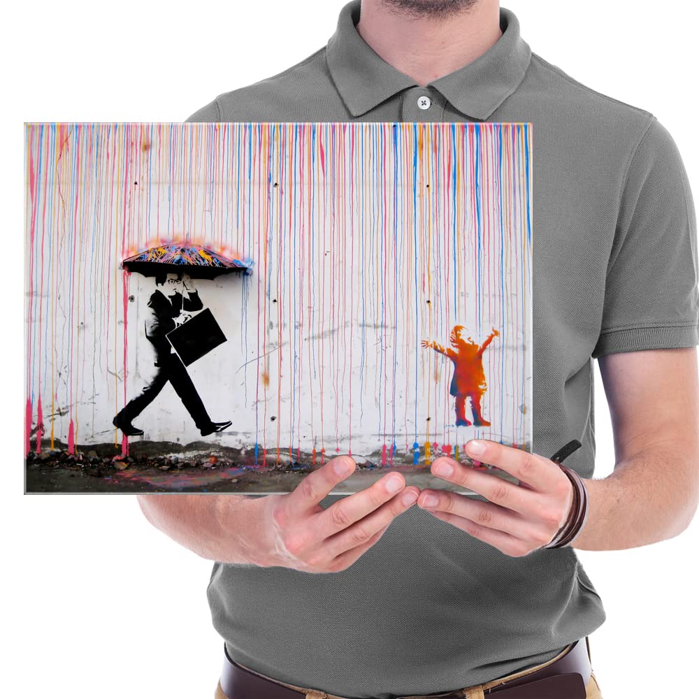 - Banksy Raining Day - Colorful Graffiti - Street Paintings Wall Art