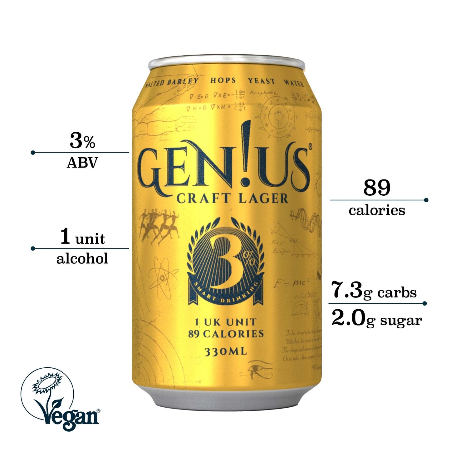 - Gen!us Craft Lager | 12x330ml Cans | Award Winning low-Calorie Craft Beer -