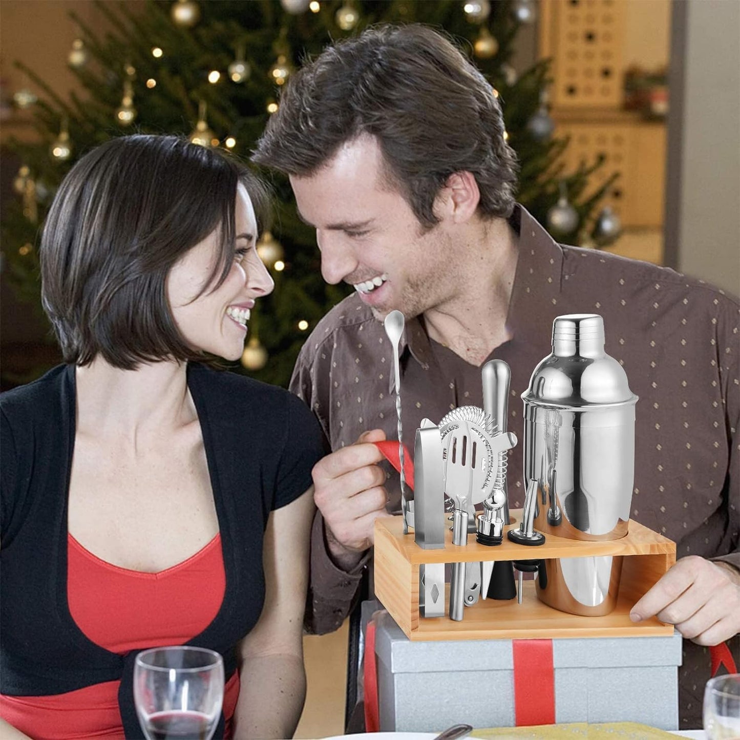 Cocktail Shaker Set, GAWENTINY Cocktail Making Set, Cocktail Shaker Set with Stand, 750ML Stainless Steel Shaker for Cocktail, Cocktail Shaker Gift Set for Home Bar