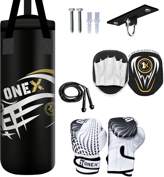 - ONEX Kids Punching bag | Includes Gloves, Skipping Rope, Boxing Bag, Rucksack & Mount Hook -