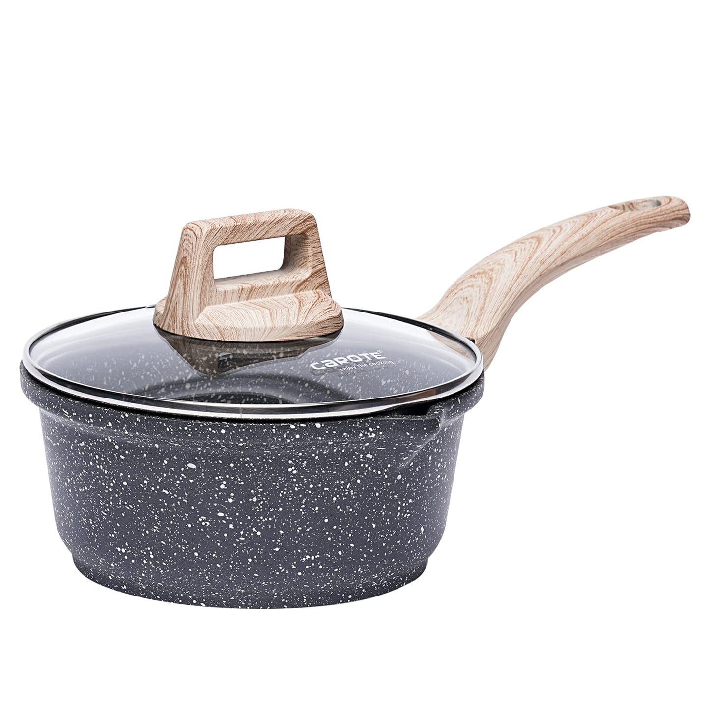 CAROTE Saucepan with Lid 16cm/1.5L, Nonstick Sauce Pot for Induction, Gas and Electric Hobs, Small Cooking Pot with Pour Spout