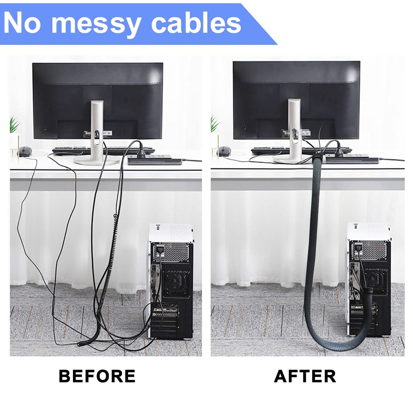 - UPXDUMI Cable Tidy Zip Sleeve for PC/TV -