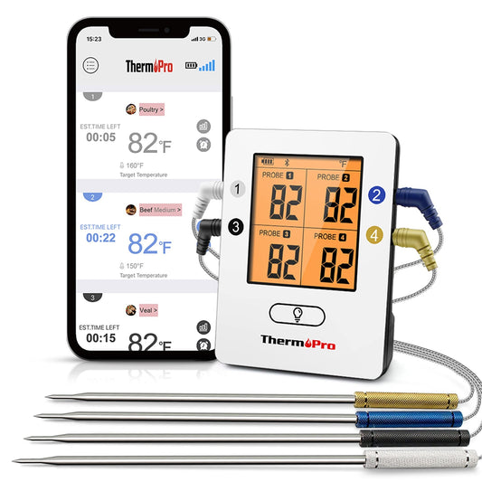 - ThermoPro TP25 Bluetooth Meat Thermometer | 4 Temperature Probes | Smart Wireless Digital BBQ Thermometer -