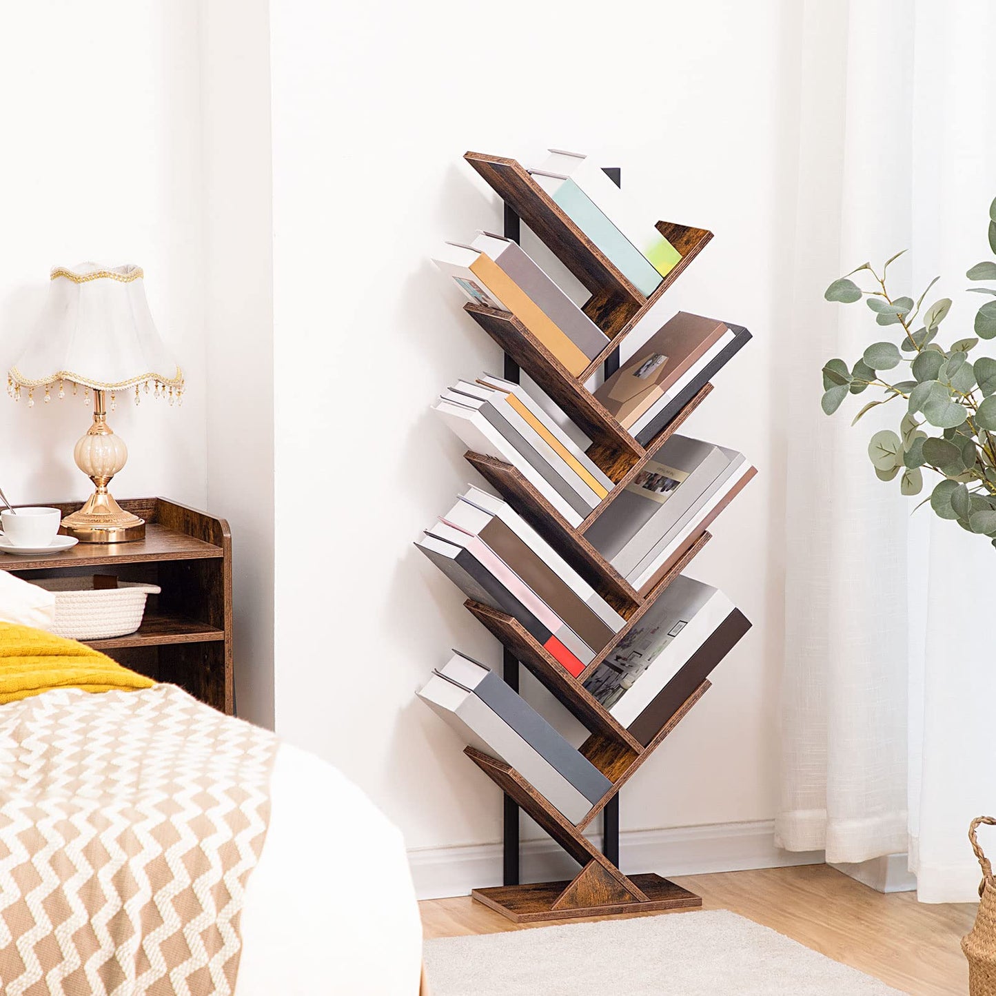 - HOOBRO Tree Bookshelf Tall, 9-Tier Floor Standing Book Shelf -
