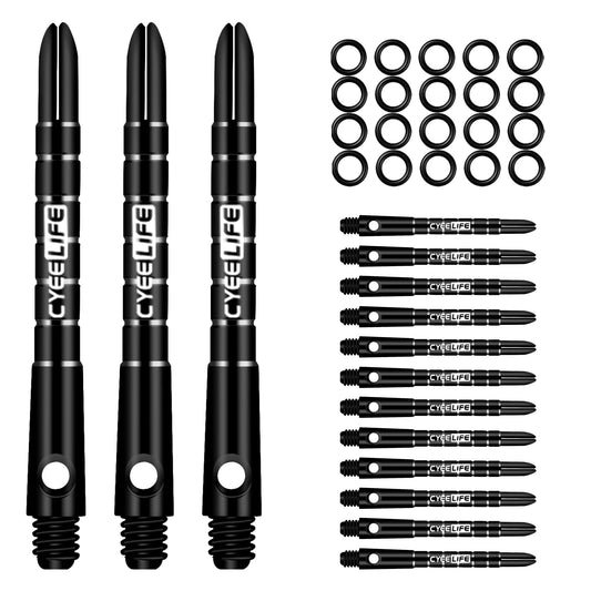 CyeeLife Pro Dart Shafts Aluminium 15Packs(5 Sets) with 20pcs Rubber O Rings,Black 48mm