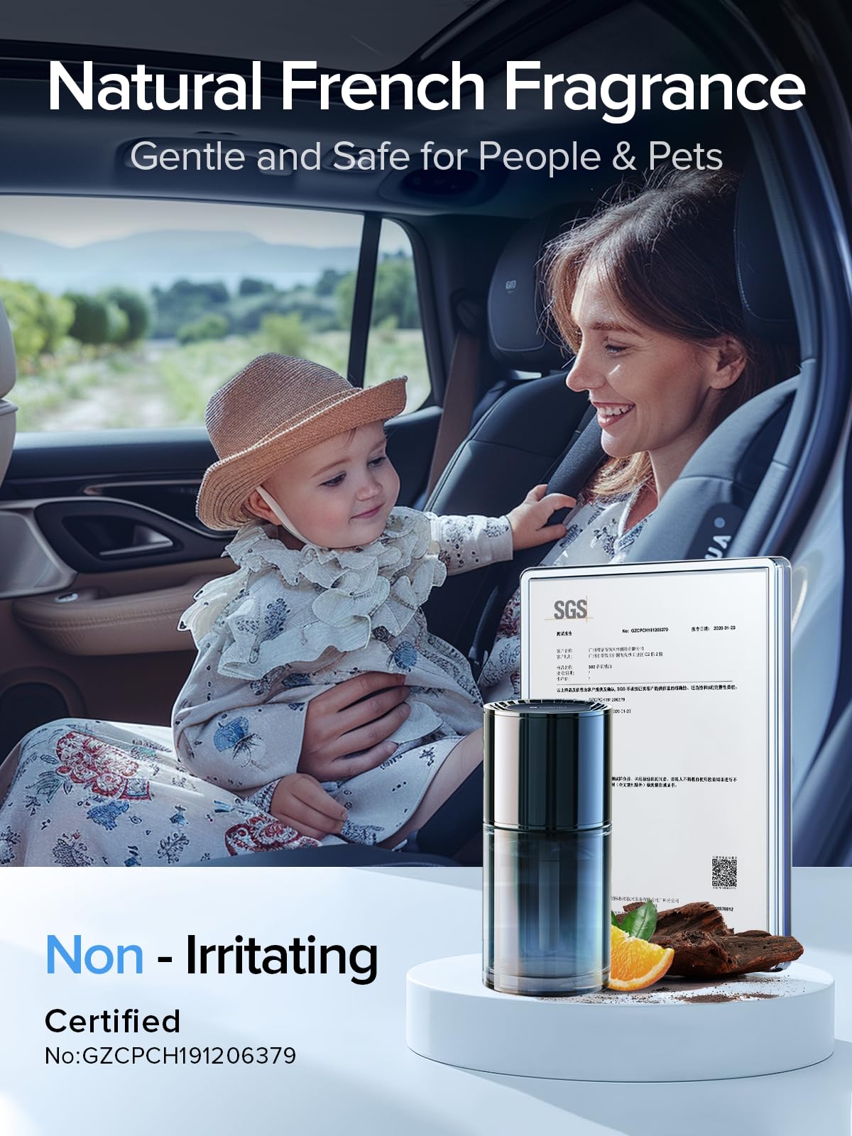 Ceeniu 2024 New Car Air Freshener, Auto ON/OFF,135ml Last 6 months,Built-in Battery, Blue Ambiance Light,CF3 car fresheners,Valentines Day Gift, Roman Holidays