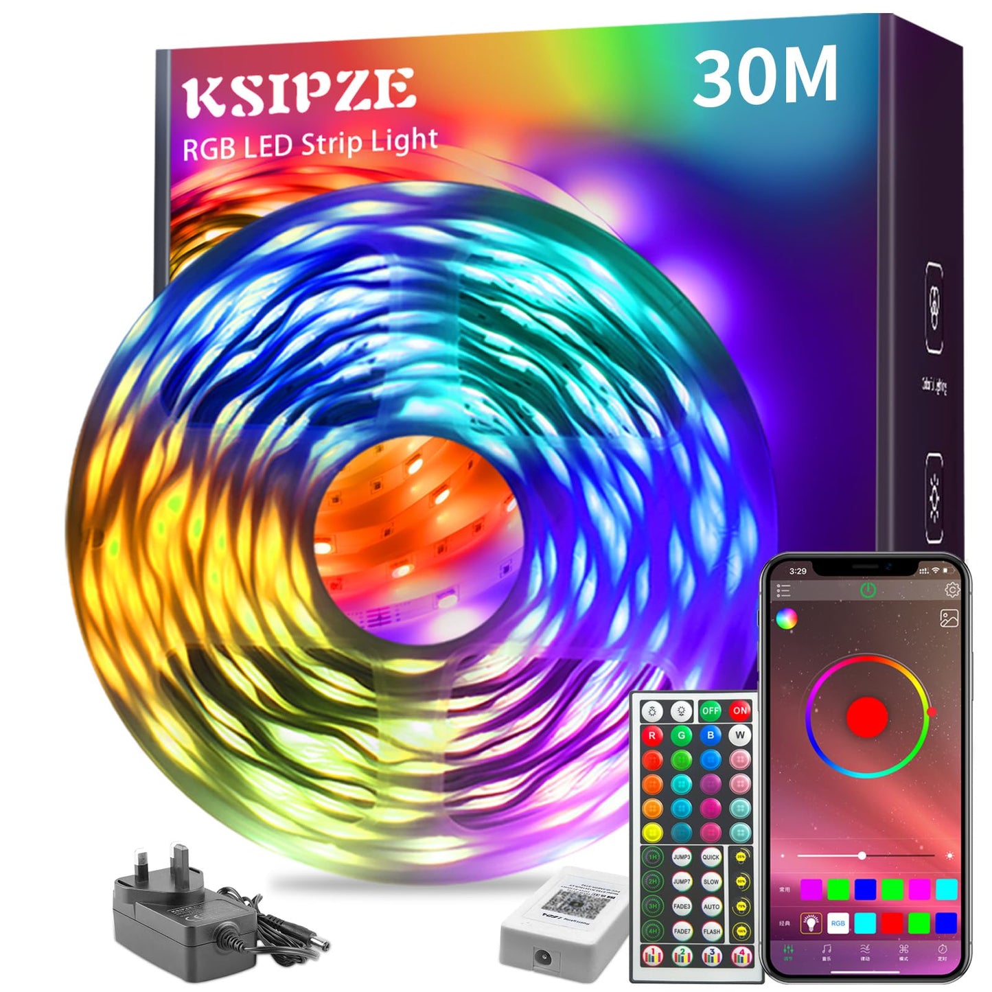 - KSIPZE 30m Led Strip Lights | RGB Music Sync Color Changing Led Lights -