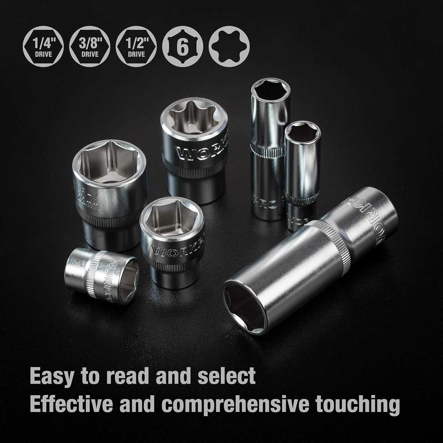 - WORKPRO 172-Piece Socket Set 1/2" 3/8" 1/4" Drive, Cr-V Metric Sockets with 72-Teeth Quick Release Ratchet Handle, Extension Bar & Universal Joints, Useful for Car Repairs, Professionals, Mechanics