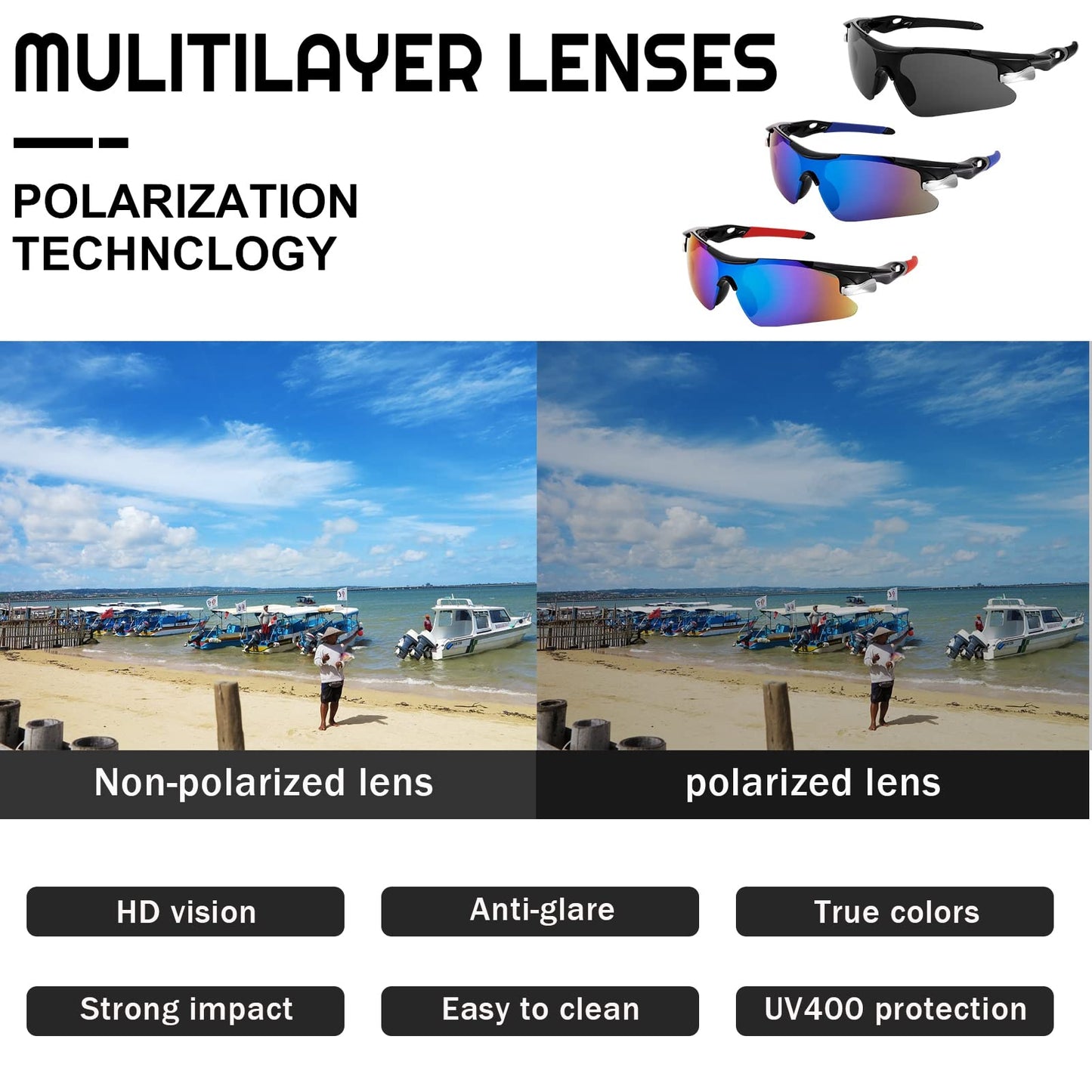 - Firtink 3 Pack Polarized Sports Sunglasses | Fashion Windproof Cycling Glasses -