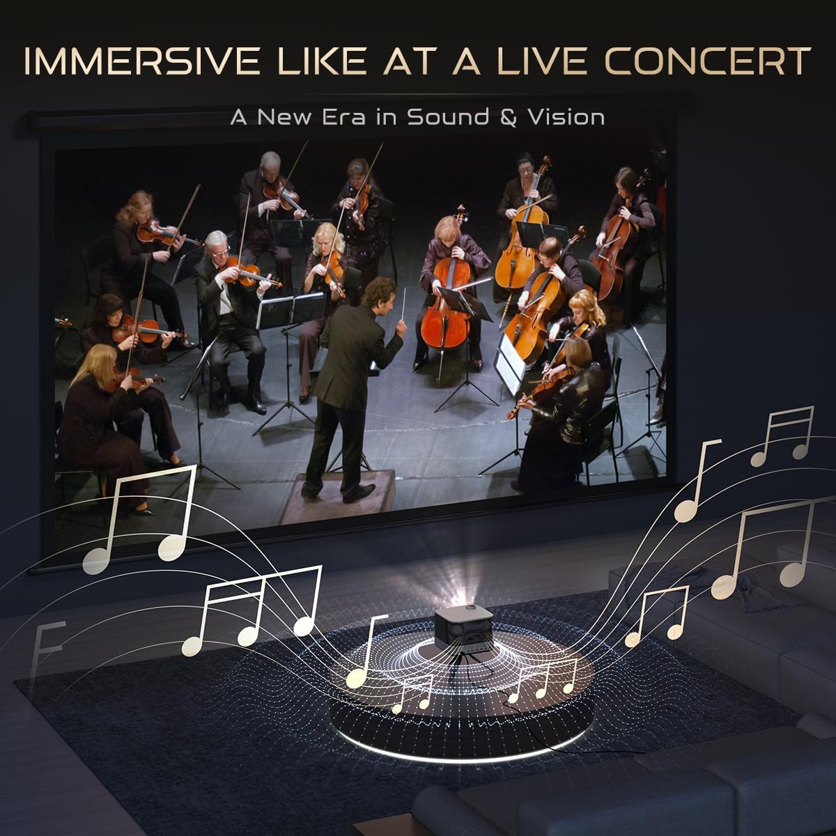 All-ln-One Projector 4K, AURZEN Boom 3 Smart Projector with WiFi and Bluetooth, 3D DoIby Audio & 36W Speakers, AI Auto Focus & Keystone, Netflix Official 4K Supported Home & Outdoor Projector