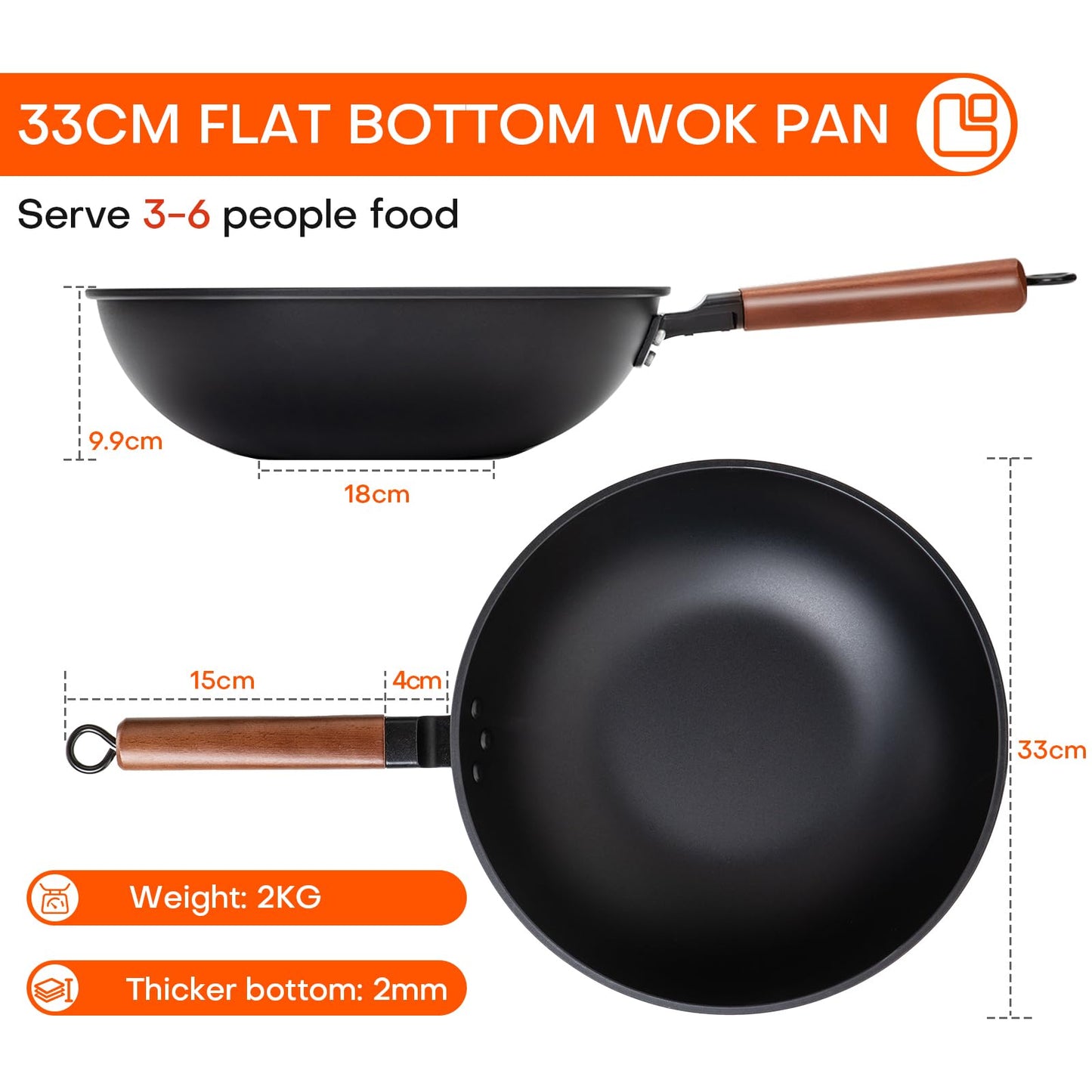 - Jobin 33cm/5.6L Non Stick Wok With Lid -