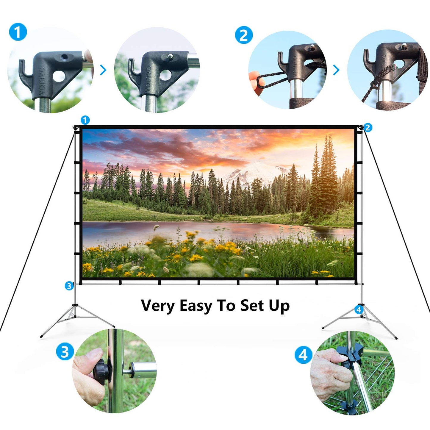 120 inch Projector Screen with Stand, Vamvo Outdoor Indoor Projector Screen 16:9 4K Full HD for Home Theatre Office Presentation, Portable Projector Screen Winkle-Free with Carrying Bag